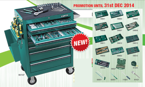 SATA 95107P15A is a 298pcs 7 drawer tool trolley set